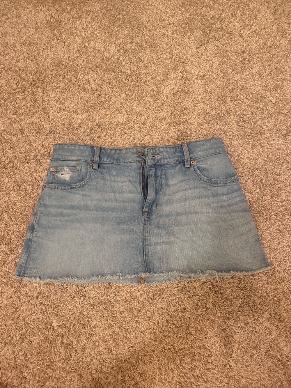 American Eagle Outfitters Light Blue Denim Mini Skirt with Frayed Hem Detail